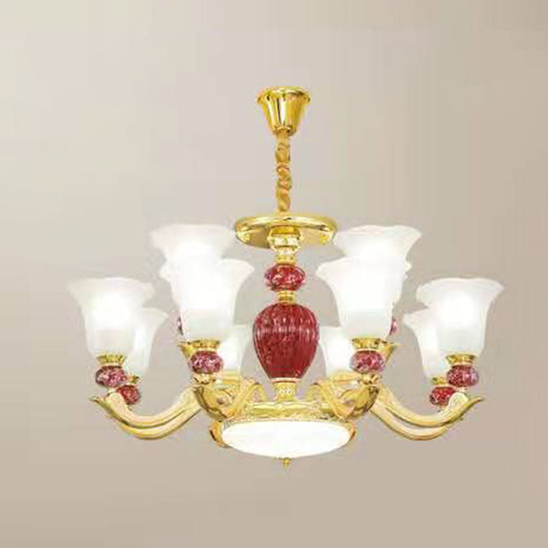 Minimal Frosted Glass Morning Glory Chandelier - Ideal Living Room Hanging Lamp 12 / Red