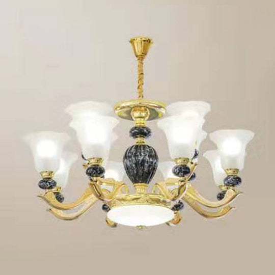 Minimal Frosted Glass Morning Glory Chandelier - Ideal Living Room Hanging Lamp 12 / Black