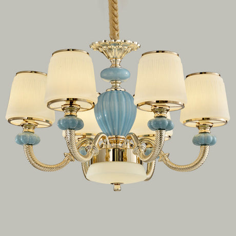 Blue Frosted Glass Barrel Chandelier For Living Room With Simple Ceramic Suspension Pendant 6 /
