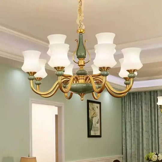 Green Frosted Glass Chandelier Pendant Light For Modern Living Room Ceiling 12 /