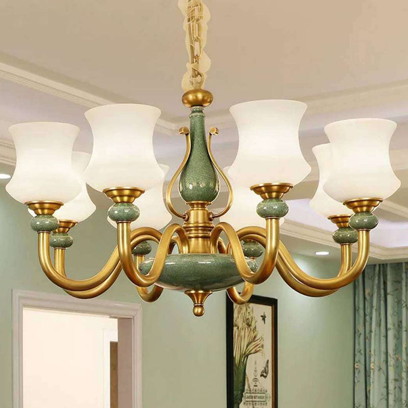 Green Frosted Glass Chandelier Pendant Light For Modern Living Room Ceiling 8 /