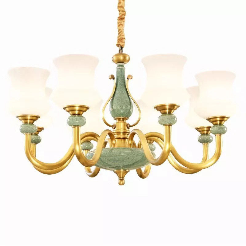 Modern Green Frosted Glass Curving Chandelier Light For Living Room Ceiling Pendant