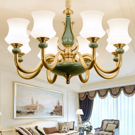 Green Frosted Glass Tapered Pendant Lamp: Minimalistic Chandelier Lighting Fixture For Living Room