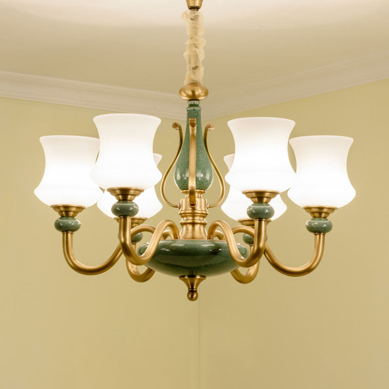 Green Frosted Glass Tapered Pendant Lamp: Minimalistic Chandelier Lighting Fixture For Living Room