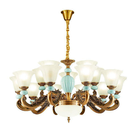 Simple Light Blue Chandelier: Metal Hanging Kit With Flared Frosted Glass Shade