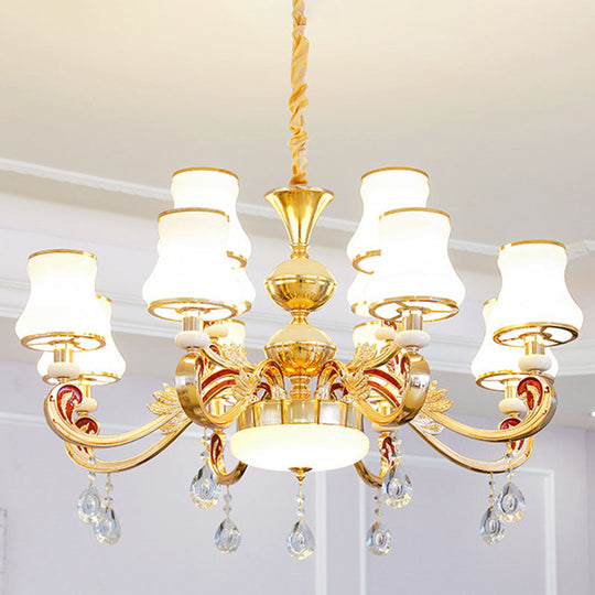 Minimalist Gold Chandelier Pendant With Curved Down Lighting And Frosted Glass Shade 12 / White B