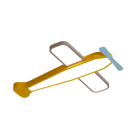 Kids Bedroom Cartoon Acrylic Led Ceiling Lamp - Yellow Propeller Plane Design