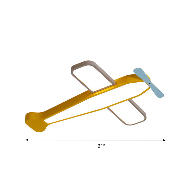 Kid’s Bedroom Cartoon Acrylic Led Ceiling Lamp - Yellow Propeller Plane Design