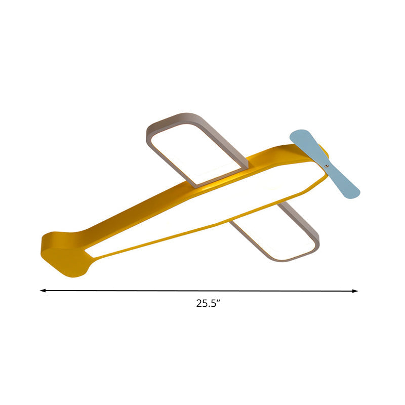 Kid’s Bedroom Cartoon Acrylic Led Ceiling Lamp - Yellow Propeller Plane Design