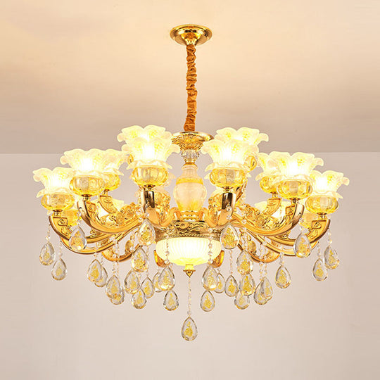 Modern Gold Chandelier With Floral K9 Crystal Drops For Bedroom Lighting 18 /