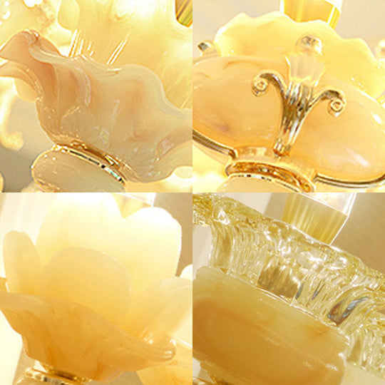 Contemporary Gold Petal Chandelier Lamp With Crystal Draping