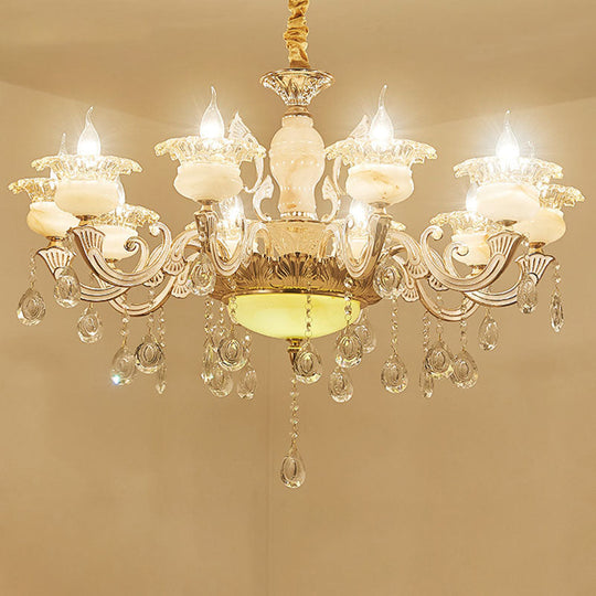 Contemporary Gold Petal Chandelier Lamp With Crystal Draping