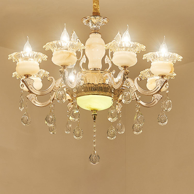Contemporary Gold Petal Chandelier Lamp With Crystal Draping 8 /