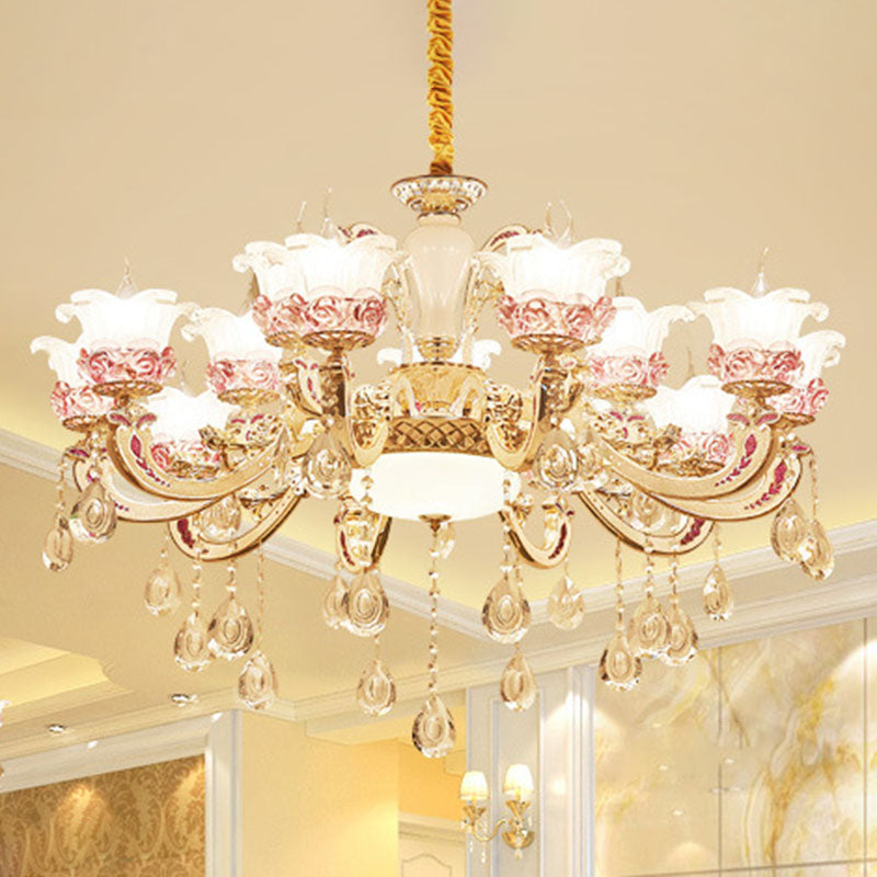 Contemporary Frosted Glass Chandelier With Crystal Accents - Perfect For Living Room Décor 15 / Gold