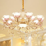 Modern Frosted Glass Flower Chandelier Pendant With Crystal Accents For Living Room Décor 15 / Gold