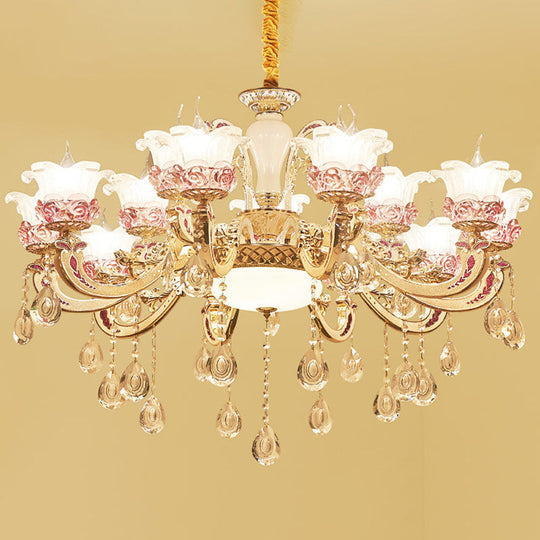 Contemporary Frosted Glass Chandelier With Crystal Accents - Perfect For Living Room Décor