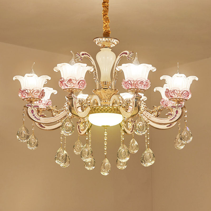 Contemporary Frosted Glass Chandelier With Crystal Accents - Perfect For Living Room Décor