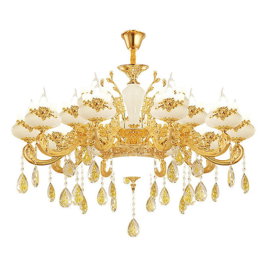 Gold Faux Jade Ceiling Chandelier For Living Room - Flowerbud Simplicity Lighting Fixture