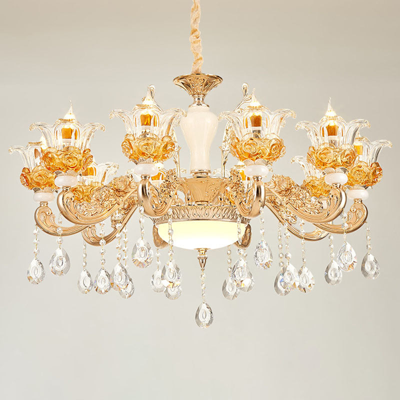 Gold Floral Glass Chandelier: Elegant Living Room Suspension Lamp 10 /