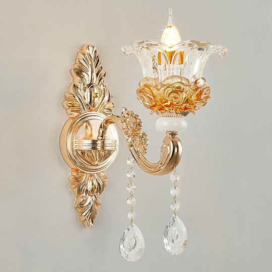 Floral Clear Glass Living Room Chandelier - Simple Gold Suspension Light Fixture 1 /