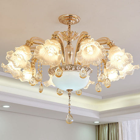 Nordic Gold Flower Chandelier Light Fixture With Frosted Textured Glass Shade - Hanging Lighting 12