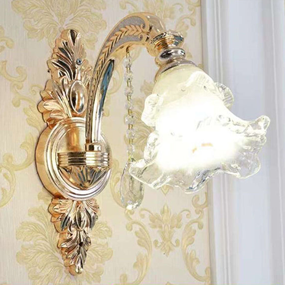 Nordic Gold Flower Chandelier Light Fixture With Frosted Textured Glass Shade - Hanging Lighting 1 /