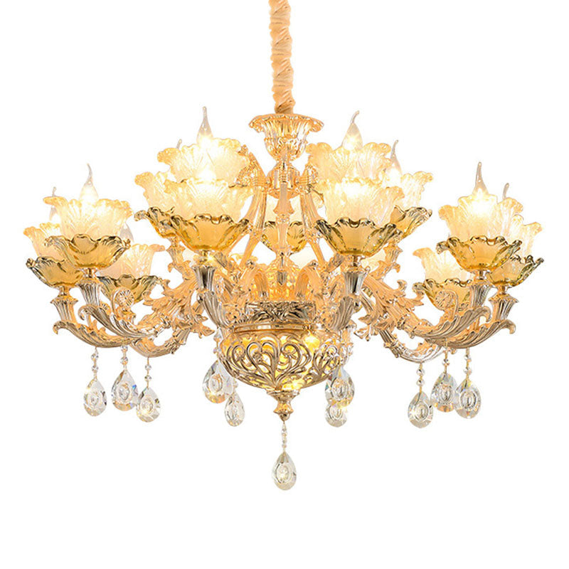 Amber Textured Glass Modernism Pendant Light Fixture - Petal Living Room Chandelier In Gold