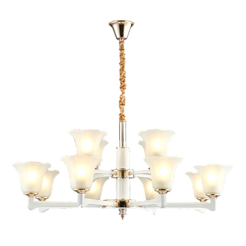 Simplicity Cream Ruffle Chandelier With Frosted Glass Drop Pendant - Perfect For Bedroom Lighting