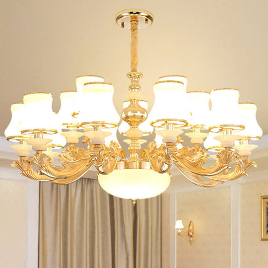 Opaline Glass Curved Chandelier - Elegant Ceiling Suspension Lamp For Living Room 15 / White