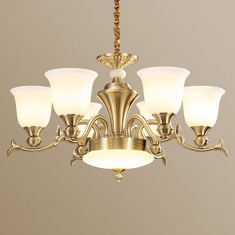 Modern Opaline Glass Chandelier For Living Room - Gold Bell Hanging Light Fixture 6 / White