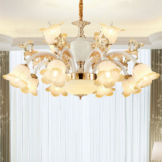 Minimal Frosted Glass Flower Ceiling Lamp - White Dining Room Chandelier 12 /