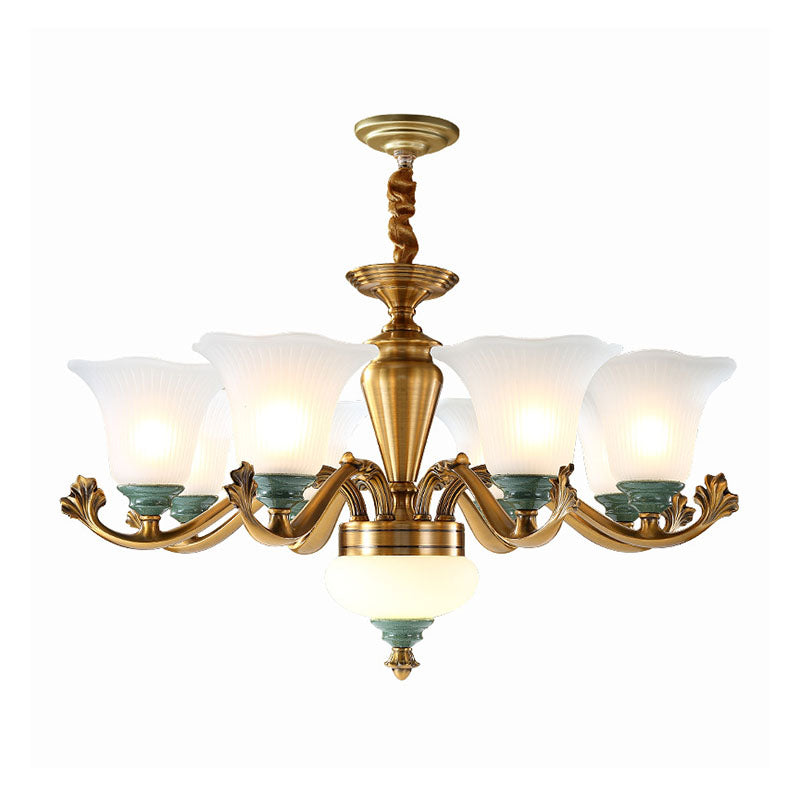 Sleek Opal Glass Pendant Chandelier With Brass Suspension - Perfect For Dining Rooms