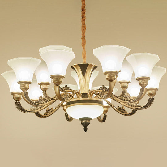 Modern Gold Panel Bell Pendant Chandelier With Opaline Frosted Glass Shade