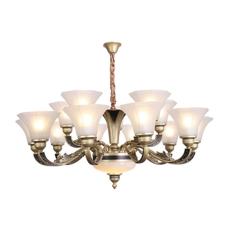 Contemporary Bell Shaped Ceiling Chandelier In White With Frosted Glass - Living Room Pendant Light
