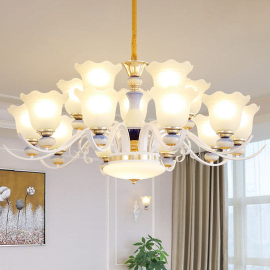 Nordic Blossom Glass Chandelier: Elegant White Hanging Light For Living Room