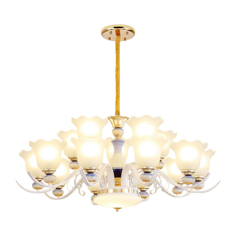 Nordic Blossom Glass Chandelier: Elegant White Hanging Light For Living Room