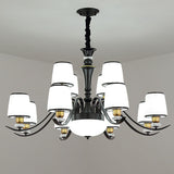 Opal Glass Pendant Chandelier In Black - Modernist Drum Living Room Hanging Lamp 12 /