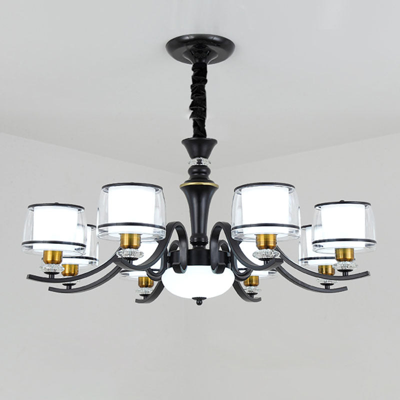 Modern Dual Cylinder Pendant Chandelier With Clear And White Glass For Living Room 8 / Black