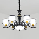 Modern Dual Cylinder Pendant Light Fixture - Clear & White Glass With Black Chandelier For Living