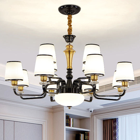 Lustre noir contemporain pour salle à manger - Lampe en forme de baril de verre blanc
