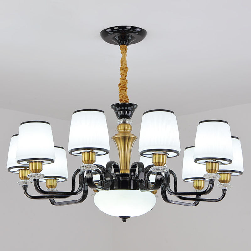Lustre noir contemporain pour salle à manger - Lampe en forme de baril de verre blanc