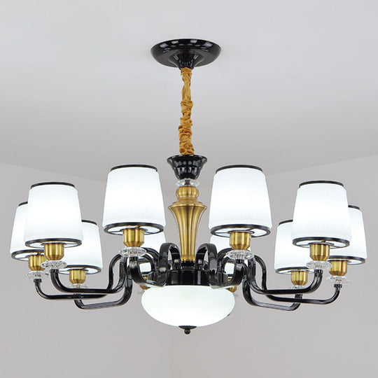 Lustre noir contemporain pour salle à manger - Lampe en forme de baril de verre blanc