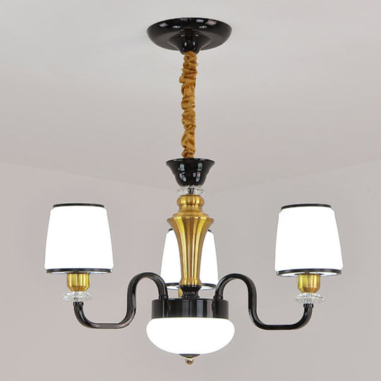 Lustre noir contemporain pour salle à manger - Lampe en forme de baril de verre blanc