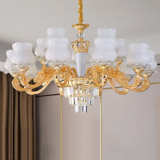 Contemporary Gold Bud Drop Lamp With Milky Glass - Dining Room Chandelier