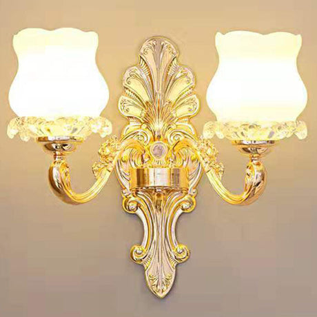 Contemporary Gold Bud Drop Lamp: Milky Glass Chandelier For Dining Room 2 /