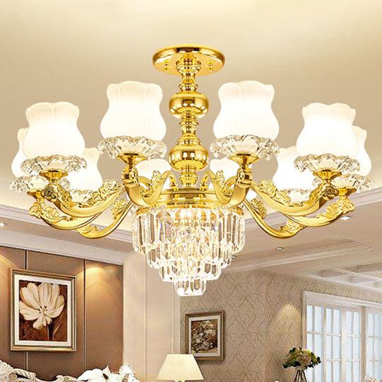 White Glass Modern Blossom Pendulum Light – Gold Living Room Pendant Chandelier 10 /