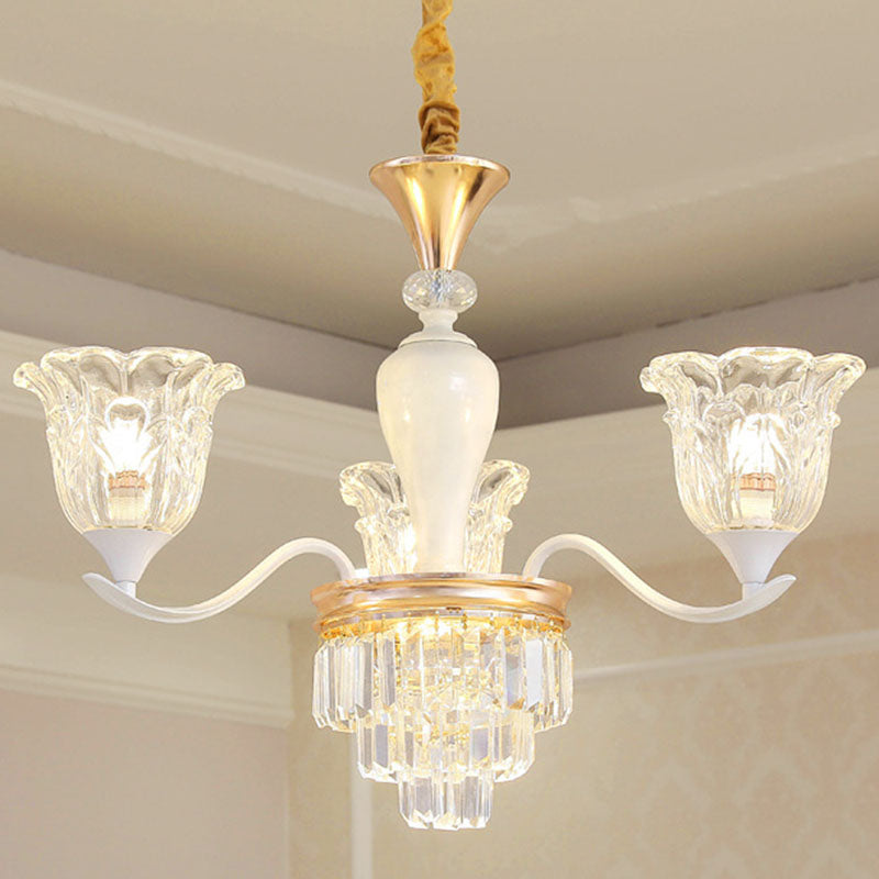 Sleek White Pendant Light Kit: Clear Crystal Flower Ceiling Chandelier For Dining Room 3 /