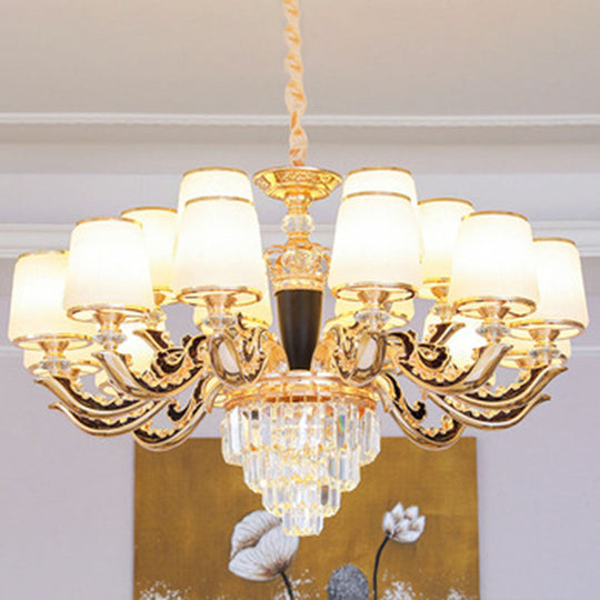 Modernist Opal Glass Gold Cone Chandelier With Crystal Accents - Stylish Pendulum Light 18 / White