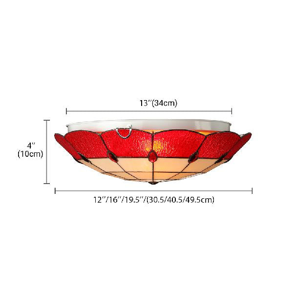 Tiffany Style Bedroom Ceiling Light 12/16/19.5 W Dome Shade Flush Mount With Red Jewel Decoration