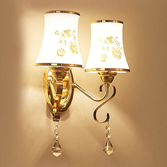 Contemporary Wall Mounted Lamp With Metallic Gold Finish And Geometrical Glass Shade 2 / B